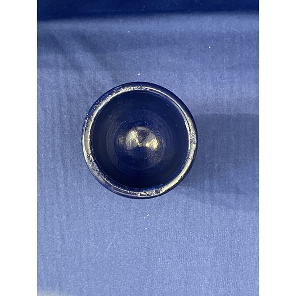 Hand Painted Wooden Cobalt Blue Egg Cup with Flowers Accents - Picture 5 of 6
